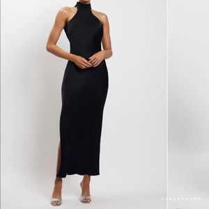 Black backless midi formal dress